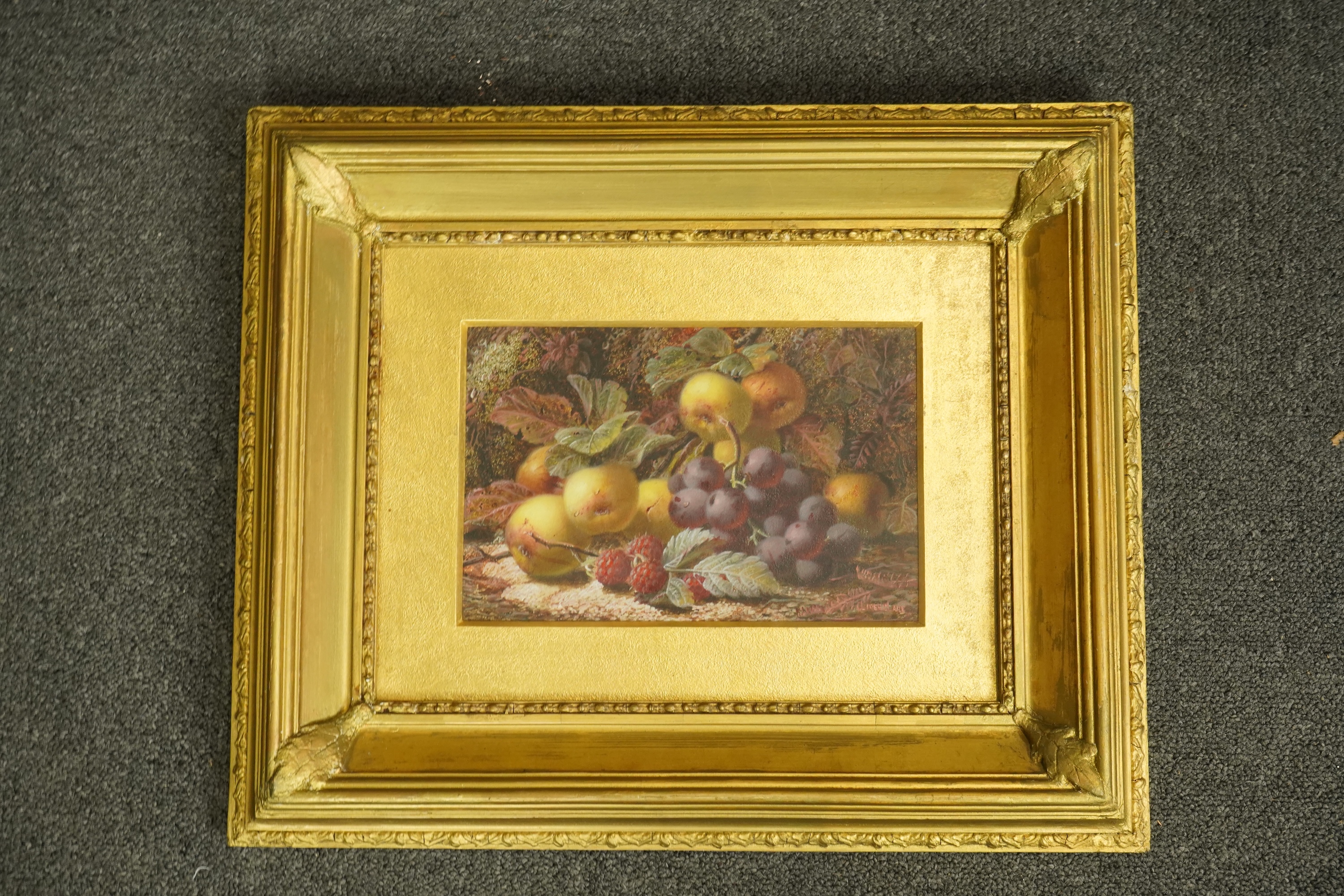 Oliver Clare (British, 1853-1927), Still life of fruit, oil on mill board, 15 x 23cm